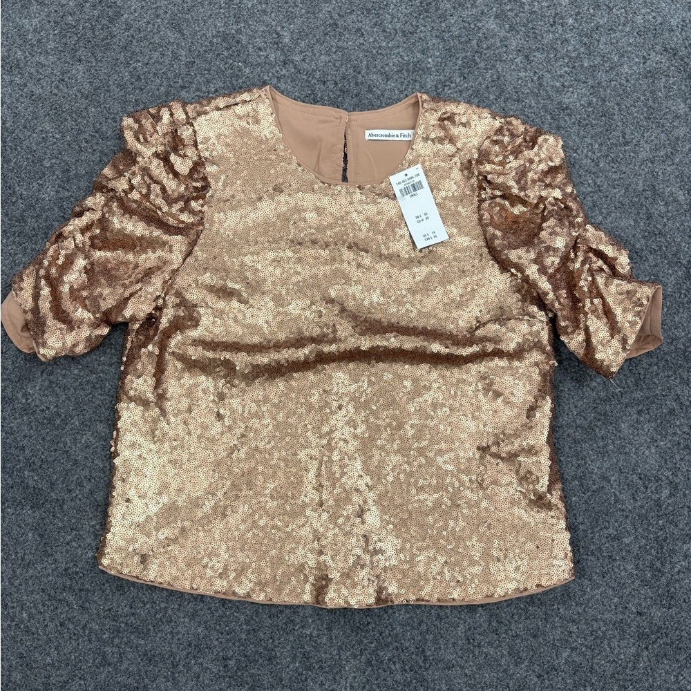 Abercrombie & Fitch Rose Gold Sequin Short Sleeve Top